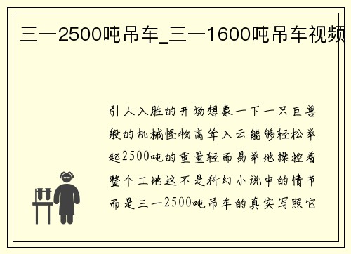 三一2500吨吊车_三一1600吨吊车视频