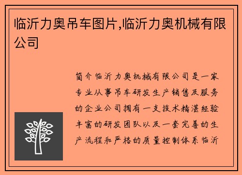 临沂力奥吊车图片,临沂力奥机械有限公司